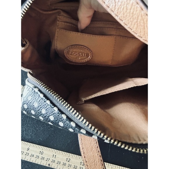 Fossil Sydney Satchel Black & Cream Polka Dot Small Hand Bag Purse Shoulder Bag - Picture 14 of 14